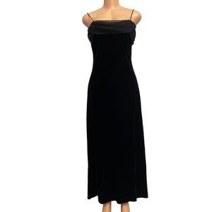 Betsy & Adam by Jaslene Maxi Black Velvet Dress Draped Chiffon Spaghetti Straps